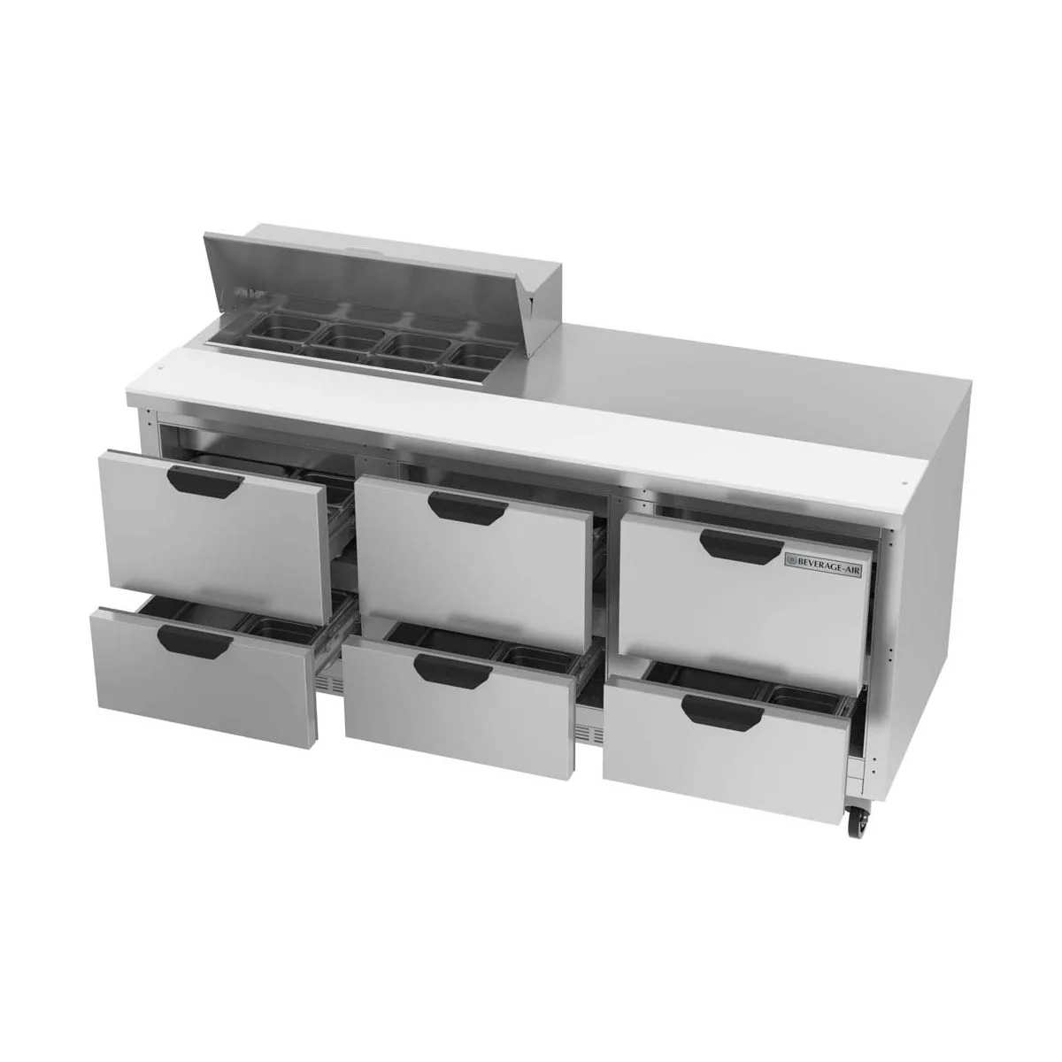 Beverage Air SPED72HC-08-6 72" Three Section Sandwich/Salad Prep Table w/ 6 Drawers, 8 Pans