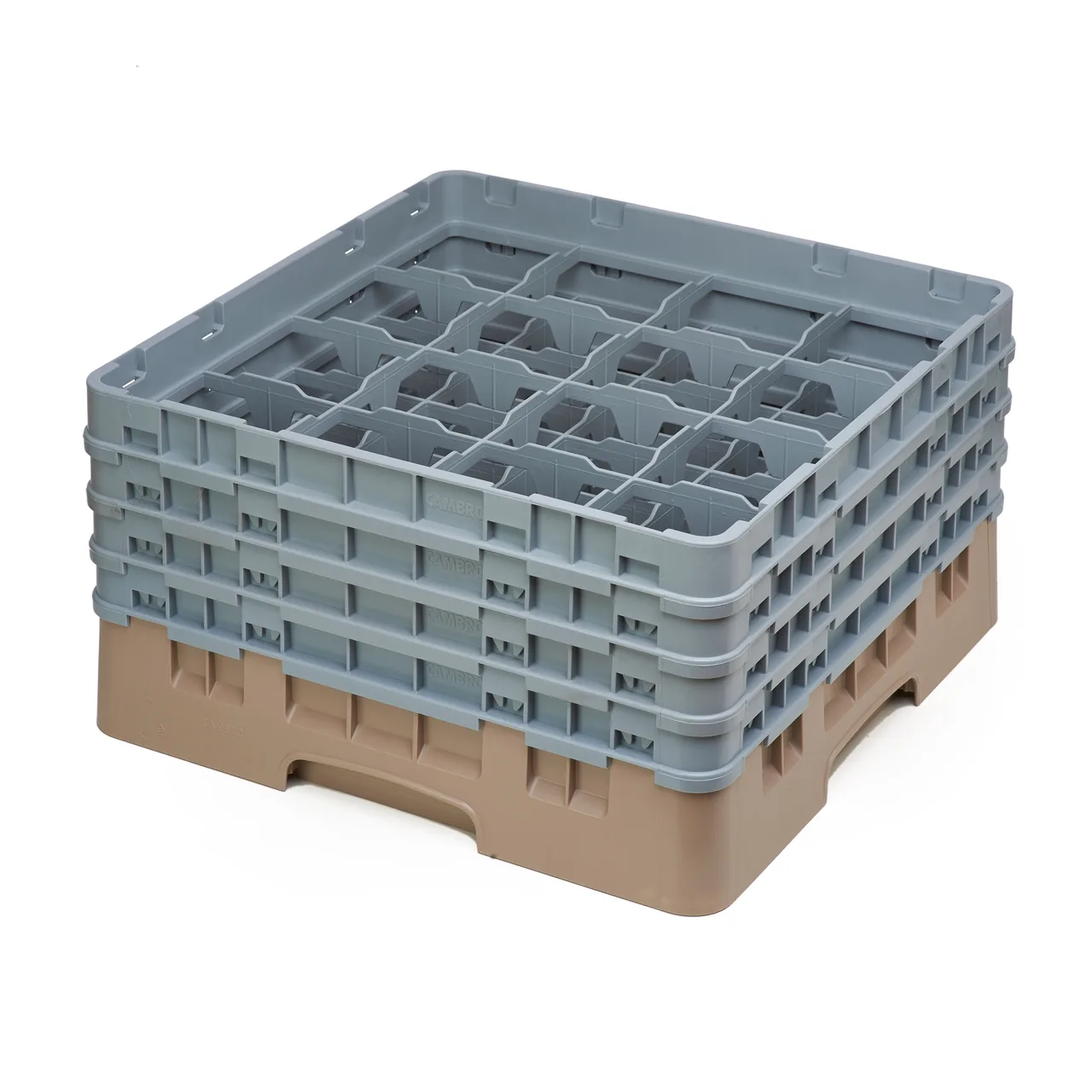 Cambro 16S800184 Camrack Glass Rack, Full Size, 19-3/4" x 19-3/4", Beige, 16 Compartments, 4-3/8" Max Dia