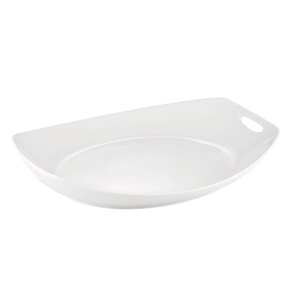 CAC China MX-STU91 Oval Porcelain Tray 20"L x 16"W x 3-1/4"H, Super White, 2 Handles