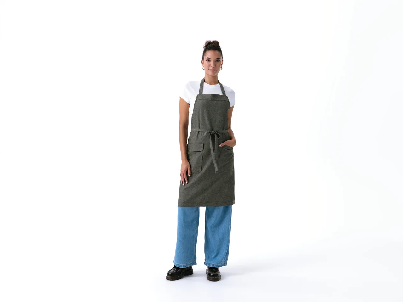 Chef Works ABN10-OLN-0 Bib Apron, Adjustable Neck Strap, 100% Cotton, Olive Natural, 35" x 21-24"