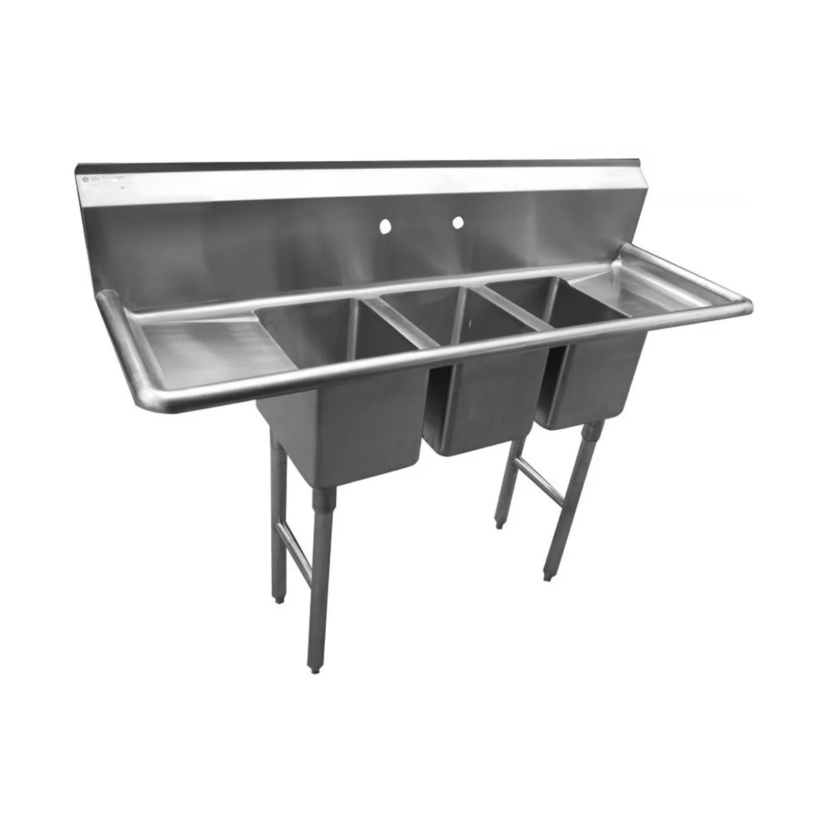 Serv-Ware CS3CWP1410212 58" Three Compartment Sink, 10"W x 14"L Bowl With 2 Drainboards