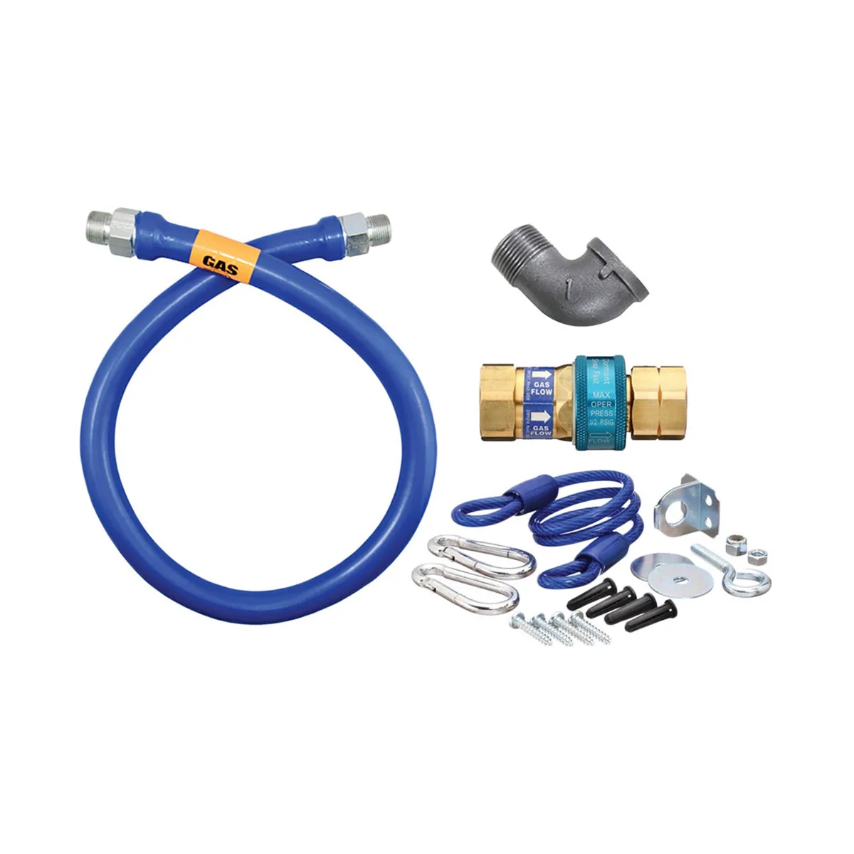 Dormont 16100BPQR72 SnapFast 72" Gas Connector Kit w/ Elbow and Restraining Cable, 1" Diameter
