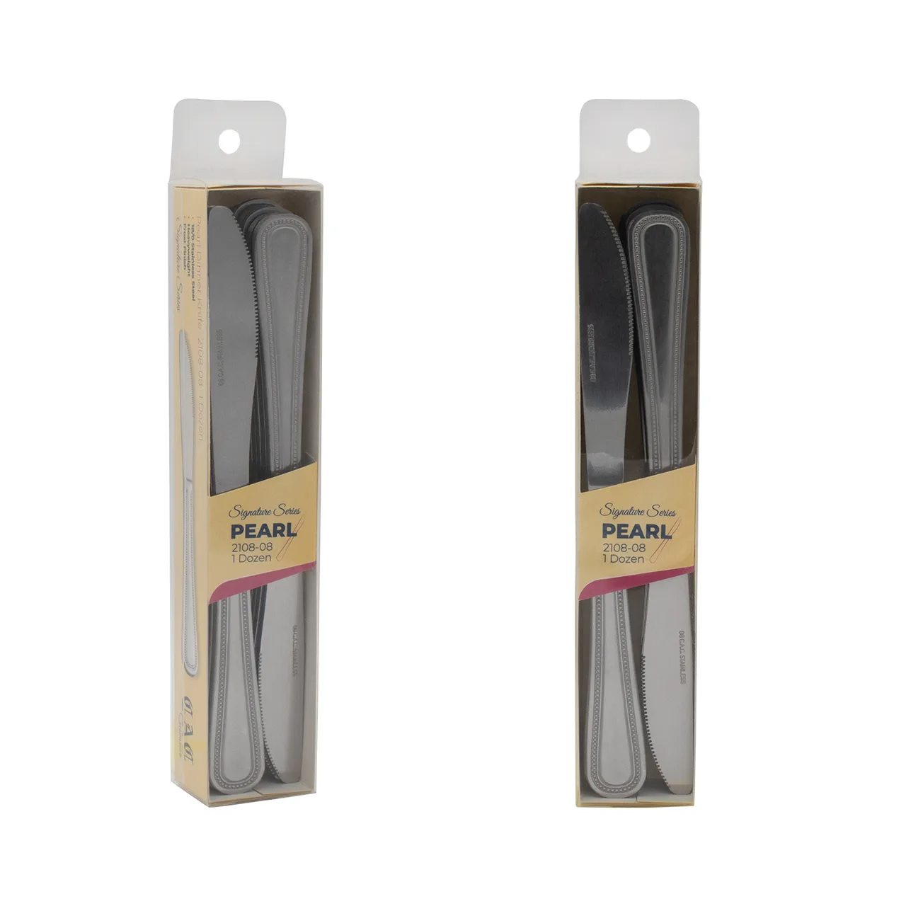 CAC China 2108-08 - Pearl Dinner Knife, 8 3/4" 18/0 Stainless Steel Handle, Packaging - 1 Dozen