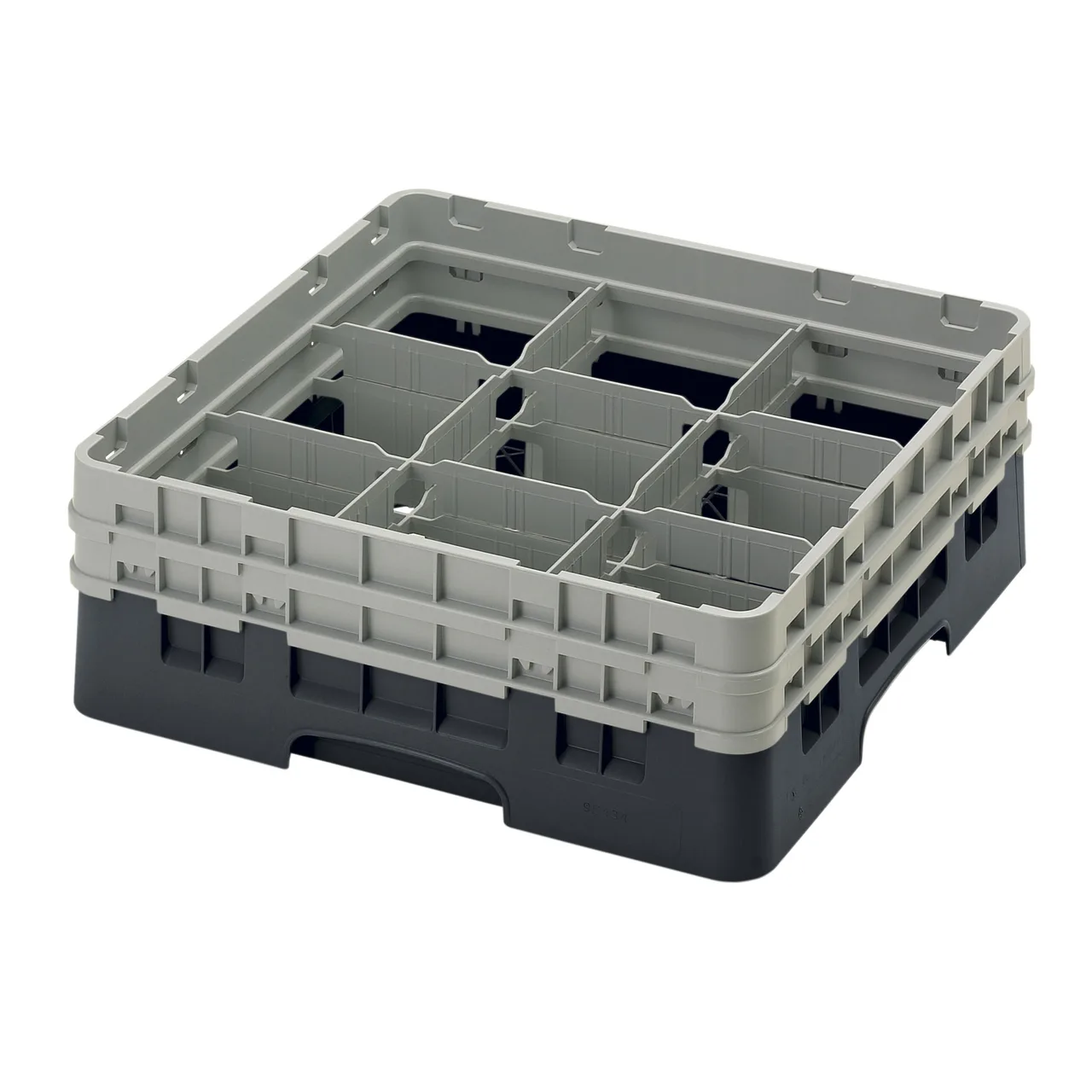 Cambro 9S434110 Camrack Glass Rack, Full Size, 19-3/4 x 19-3/4 x 7-1/4, Black, 9 Compartments, 5-7/8 Max Dia, HACCP Compliant, NSF