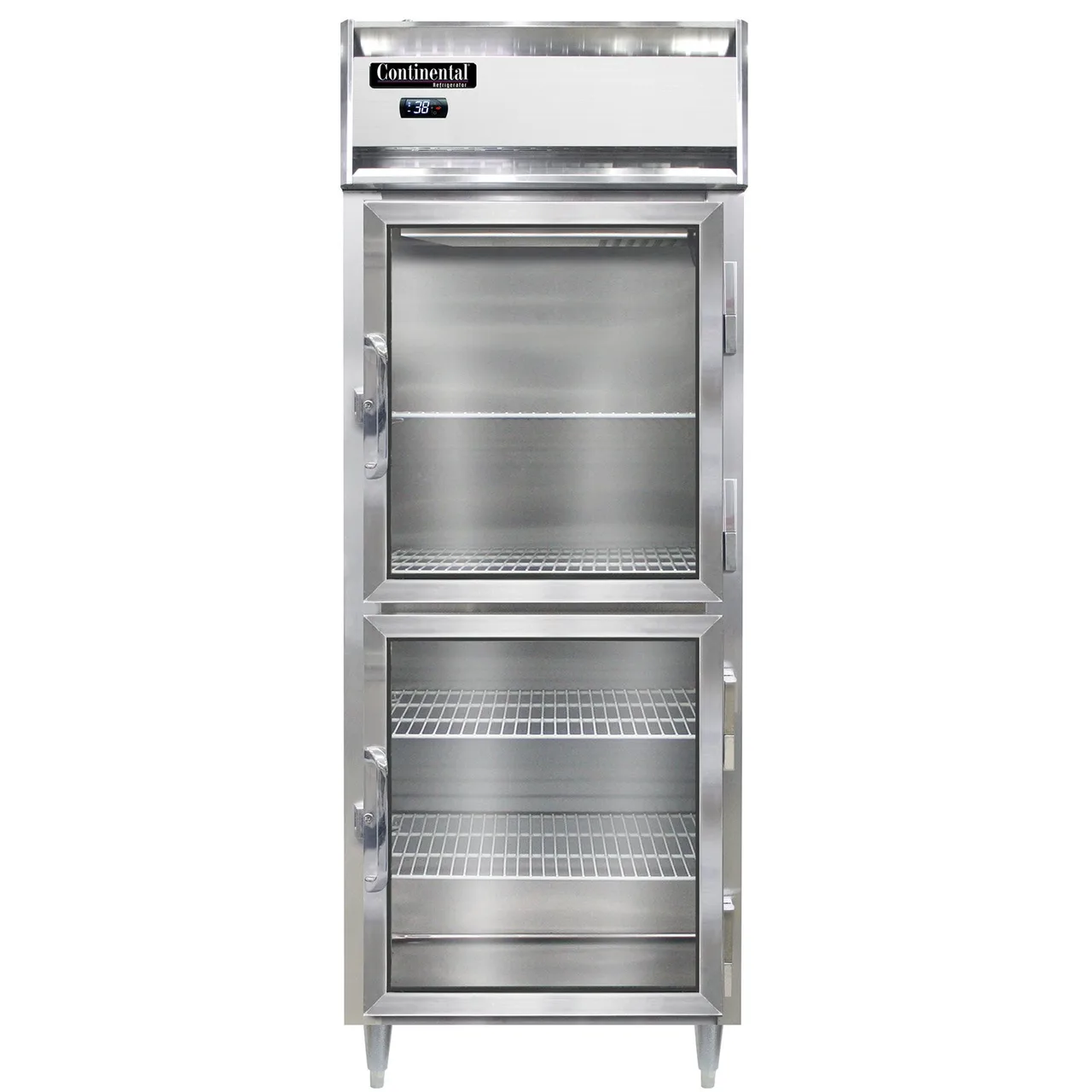 Continental Refrigerator D1RENSSGDHD 28" 1-Section Reach-In Refrigerator w/ 2 Glass Half Doors, All Stainless Steel, 22 cu. ft.