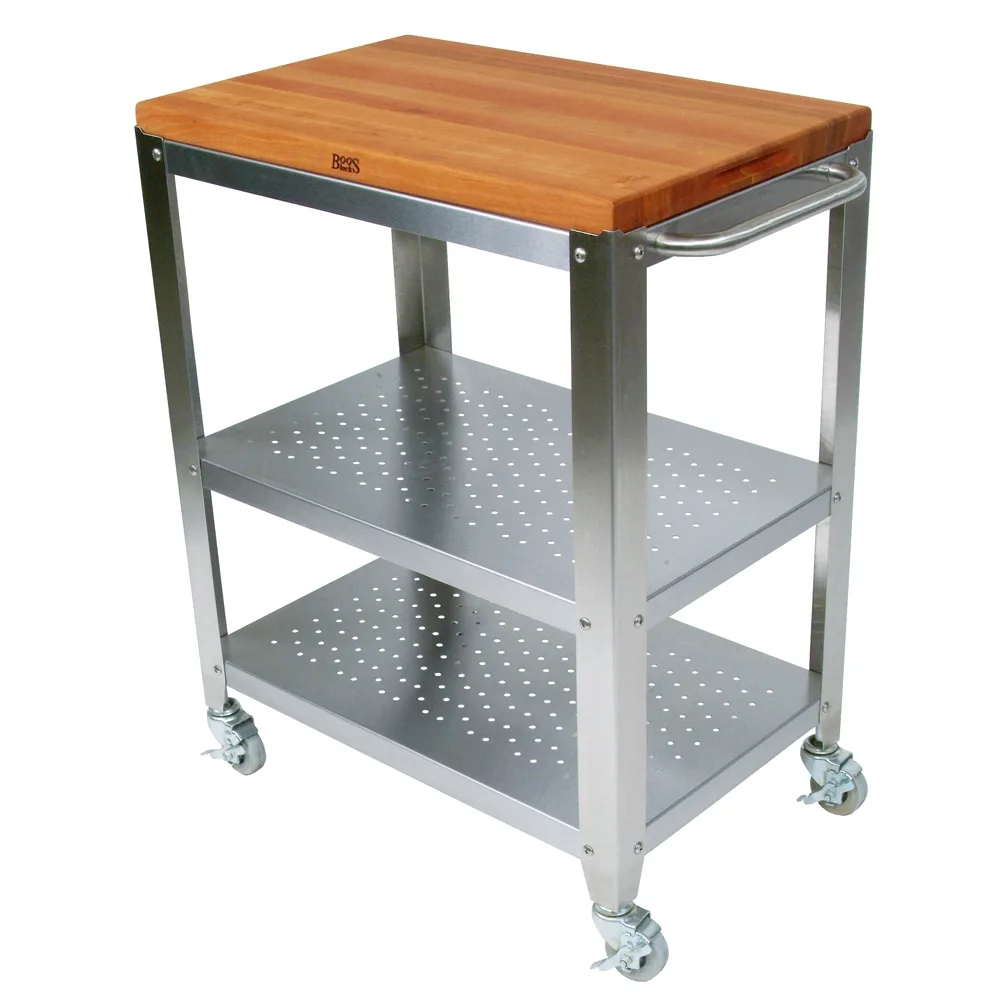 John Boos CHY-CU-CULART30 Cucina Culinarté Utility Cart, 30"W, American Cherry, Oil Finish, Stainless Steel Base