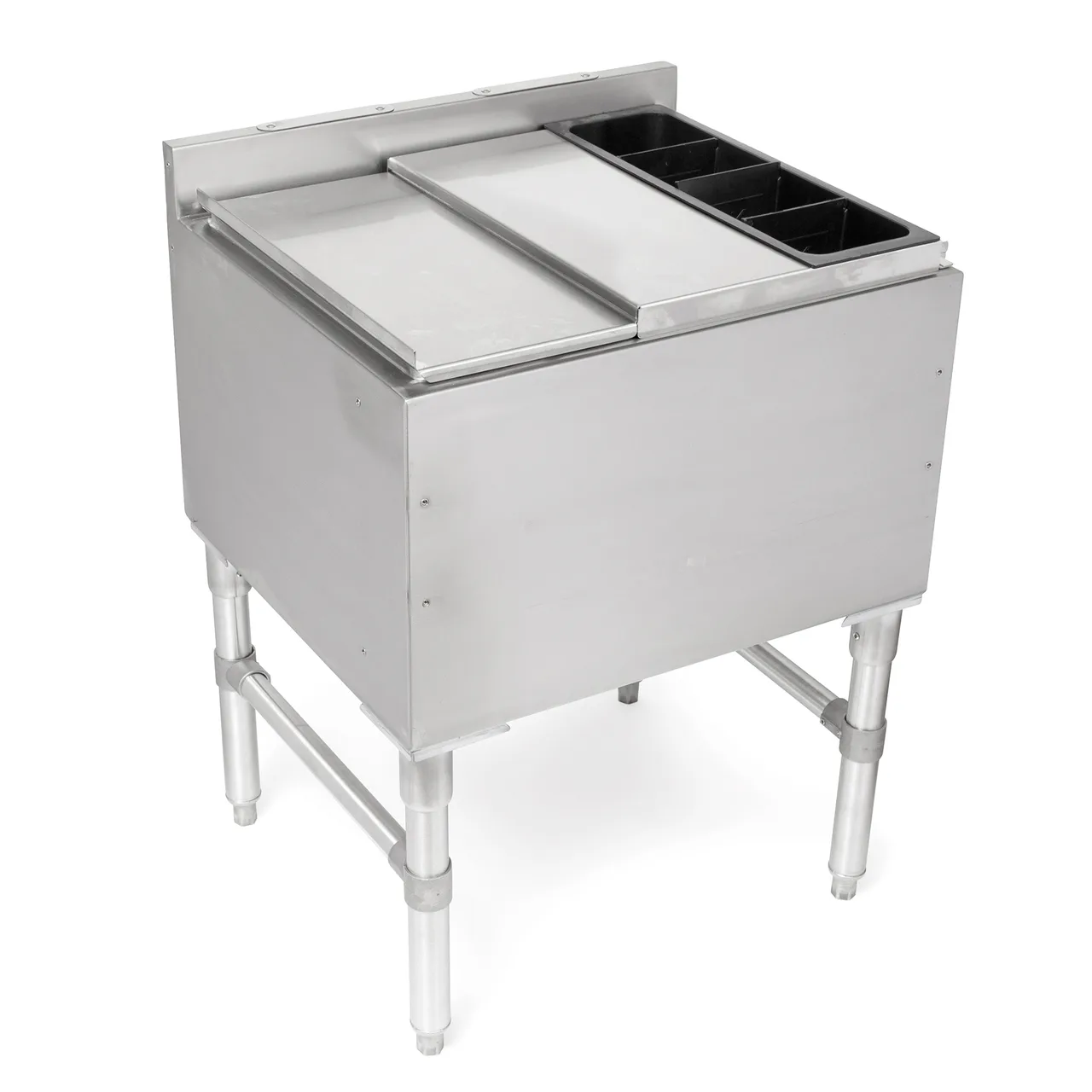 John Boos UBIB-2130-X Insulated Underbar Ice Bin / Cocktail Unit w/ Sliding Lids and Drain