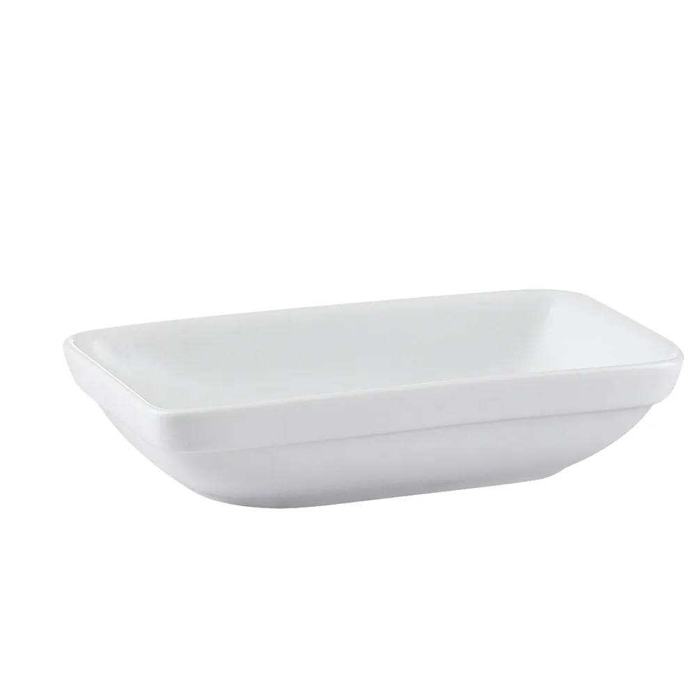 CAC China RCN-D6 10 Oz Rectangular Porcelain Dish, 6-1/2" L x 4" W x 1-1/2" H, Super White - Dozen