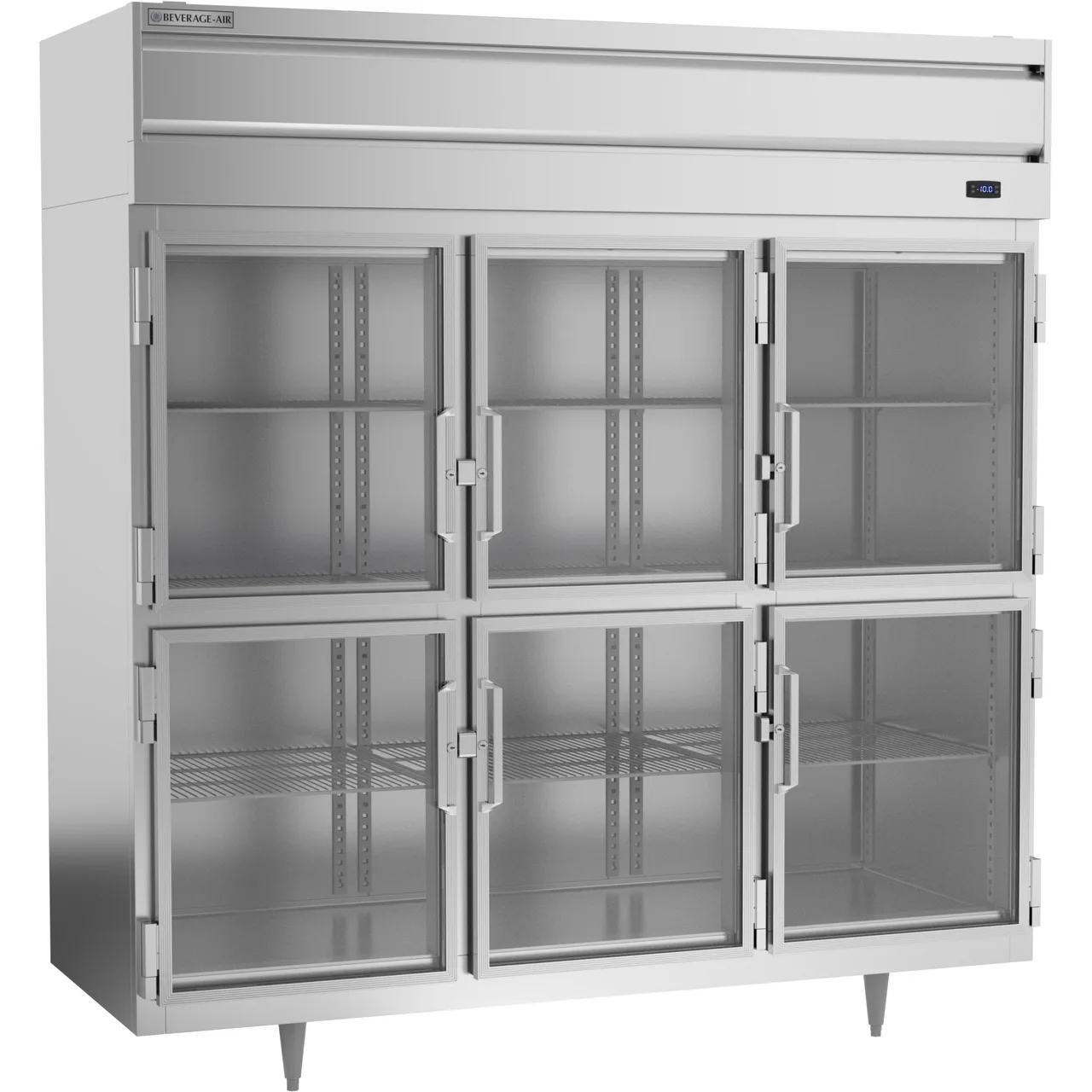 Beverage Air PF3HC-1BHG 78" Three Section Reach-In Freezer w/ 6 Half Glass Doors, Aluminum Interior, 68 cu. ft.