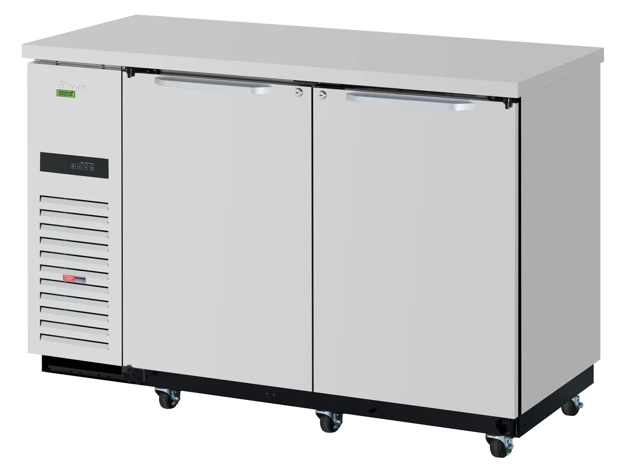 Turbo Air TBB-2SSD-N6 Refrigerated Back Bar Cabinet w/ 19 Cu Ft, 2 Solid Doors, Side Mount