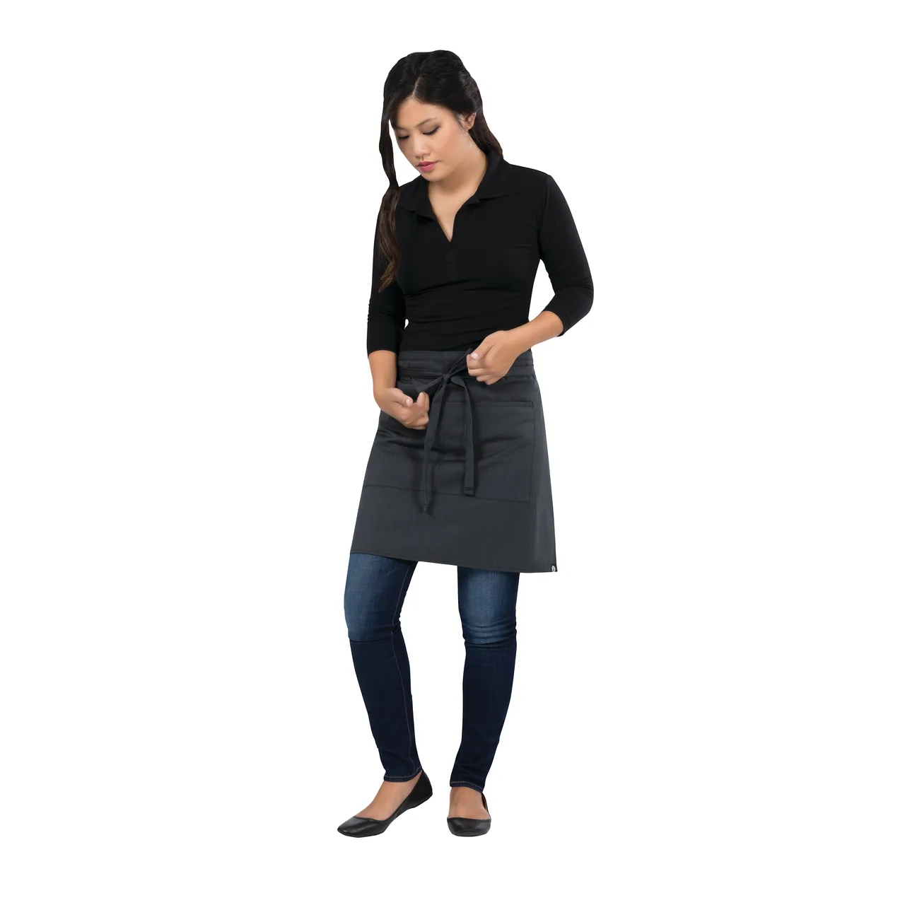 Chef Works F28 -DGY-0 Waist Apron, 19"L x 27-1/2"W, 2 Pocket, 65/35 Poly/Cotton, Dark Gray