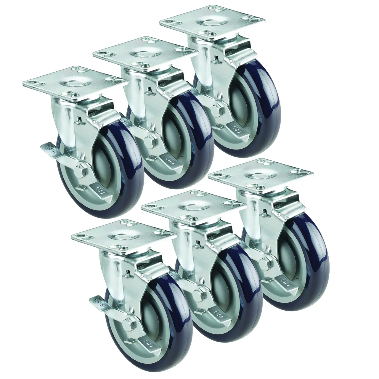 Krowne BC-135 Casters, 3" with Brakes, (Set of 6), Plate, Raises Unit 4"