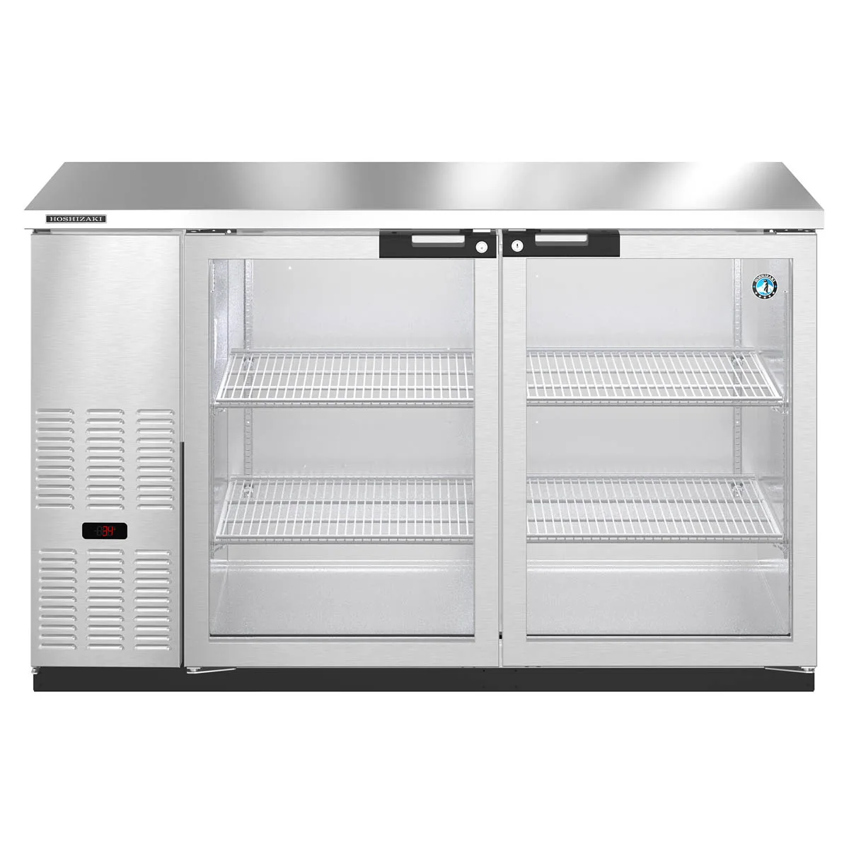 Hoshizaki BB59-G-S 59" Two Section Silver 2 Swinging Glass Door Back Bar Cooler, 18.45 cu. ft.