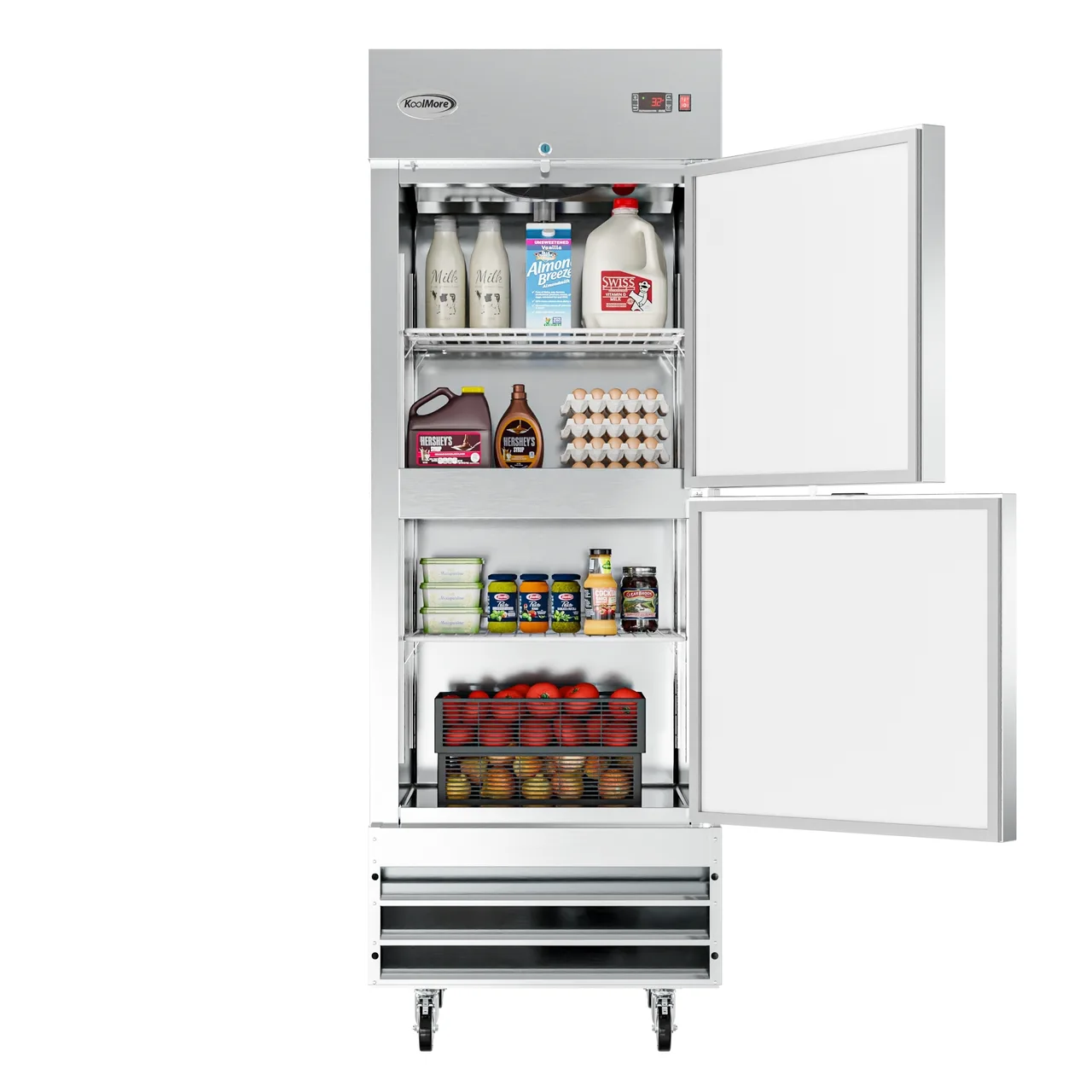 Koolmore RIR-1D-SSHD 28" 2-Half Solid Door Reach-In Refrigerator, 23 cu. ft., Bottom Mounted