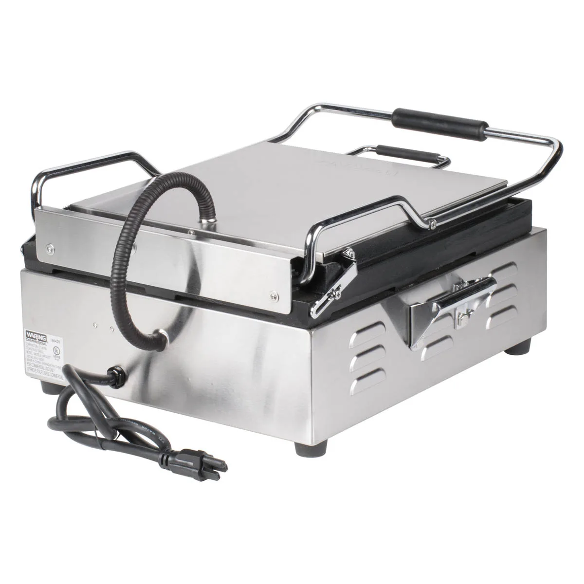 Waring WFG275T Single Cast Iron Sandwich Panini Grill w/ Timer, 14" x 14" Smooth Plates, 120V
