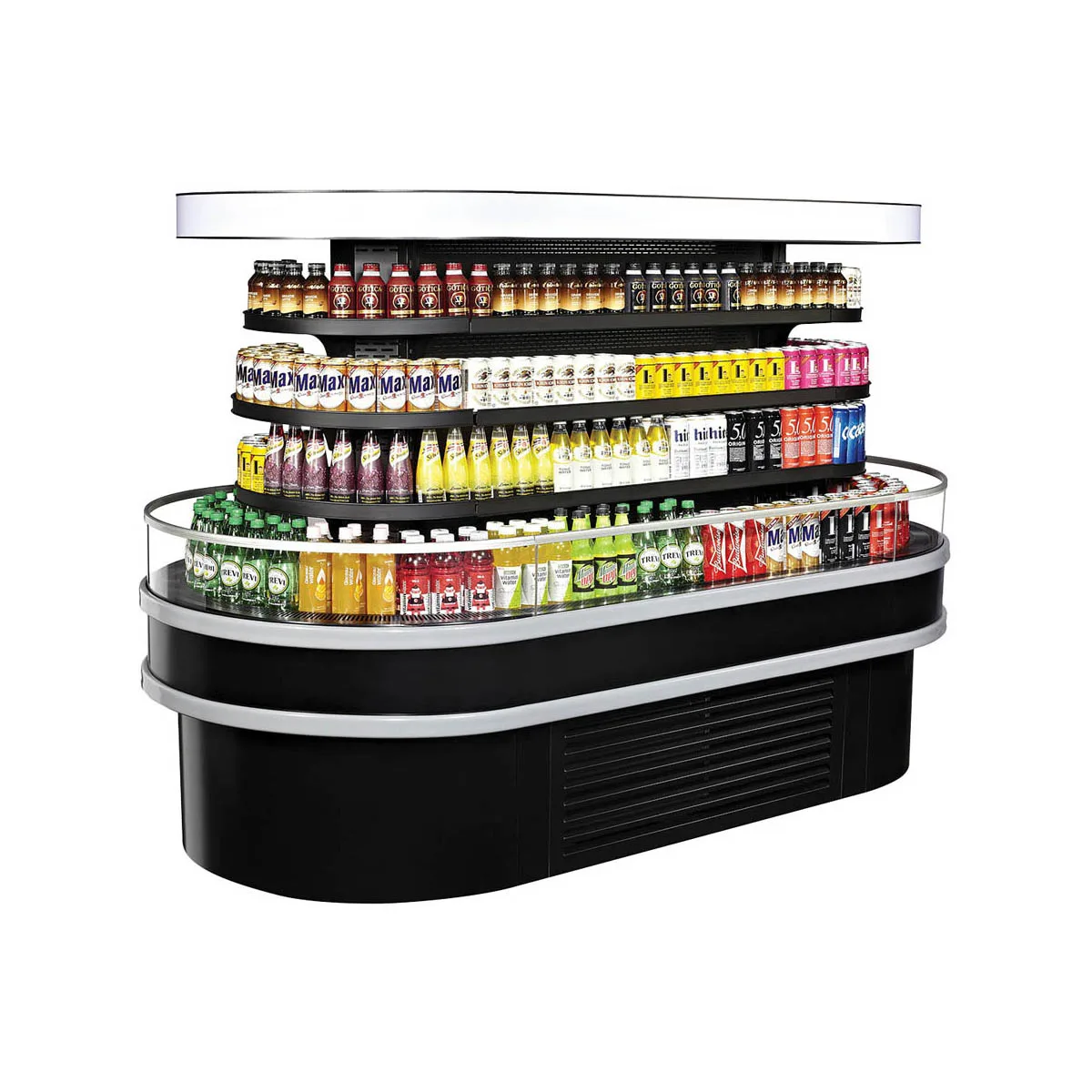 Turbo Air TIOM-48RSRB-N 48" Island Display Self-Serve Refrigerated Merchandiser in Black, Open Curved, 3 Shelves, 28.8 cu. ft.