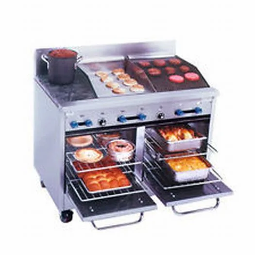 Comstock-Castle F3218-12-2RB 48" Gas Restaurant Range w/ (2) Open Burners, (1) 12" Charbroiler, (1) 12" Griddle, (2) Space Saver Ovens, 186.000 BTU