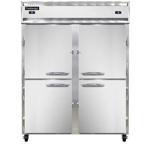 Continental Refrigerator 2RFENHD 57" 2-Section Reach-In Refrigerator Freezer Combo w/ 4 Half Solid Doors