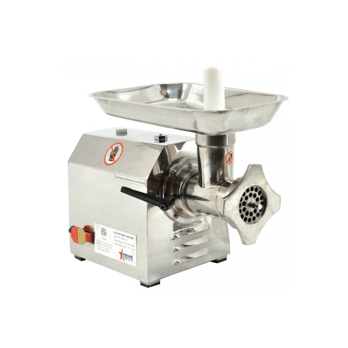 Omcan USA 23580 Meat Grinder, #12 Hub, 260 lbs/hr, 3 Spouts (15/20/23mm), Knives, 6mm & 8mm Plates, 0.87 HP, 110V