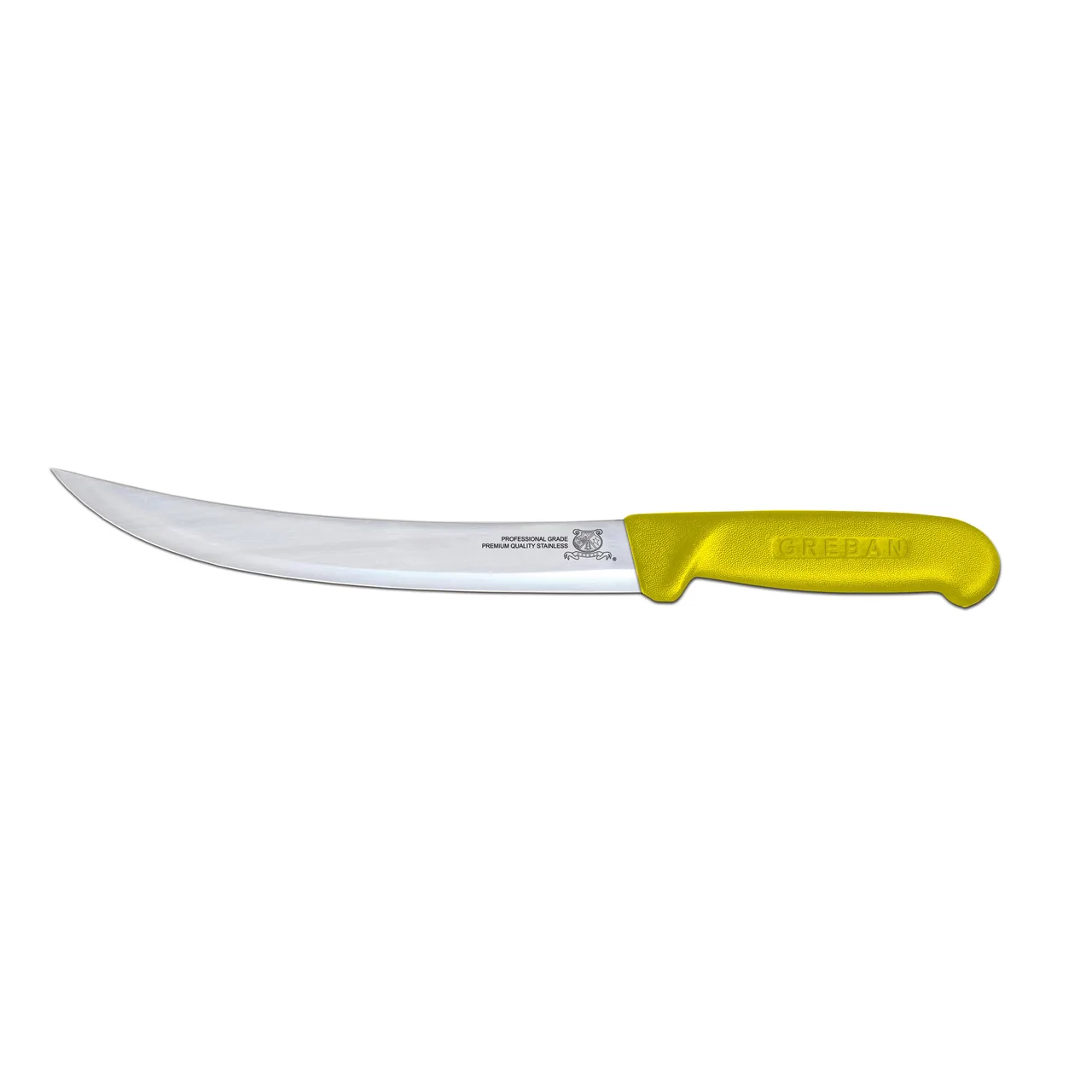 Omcan USA 12354 Breaking Knife – 10" Curved Stamped Blade, Stainless Steel, Yellow Plastic Handle