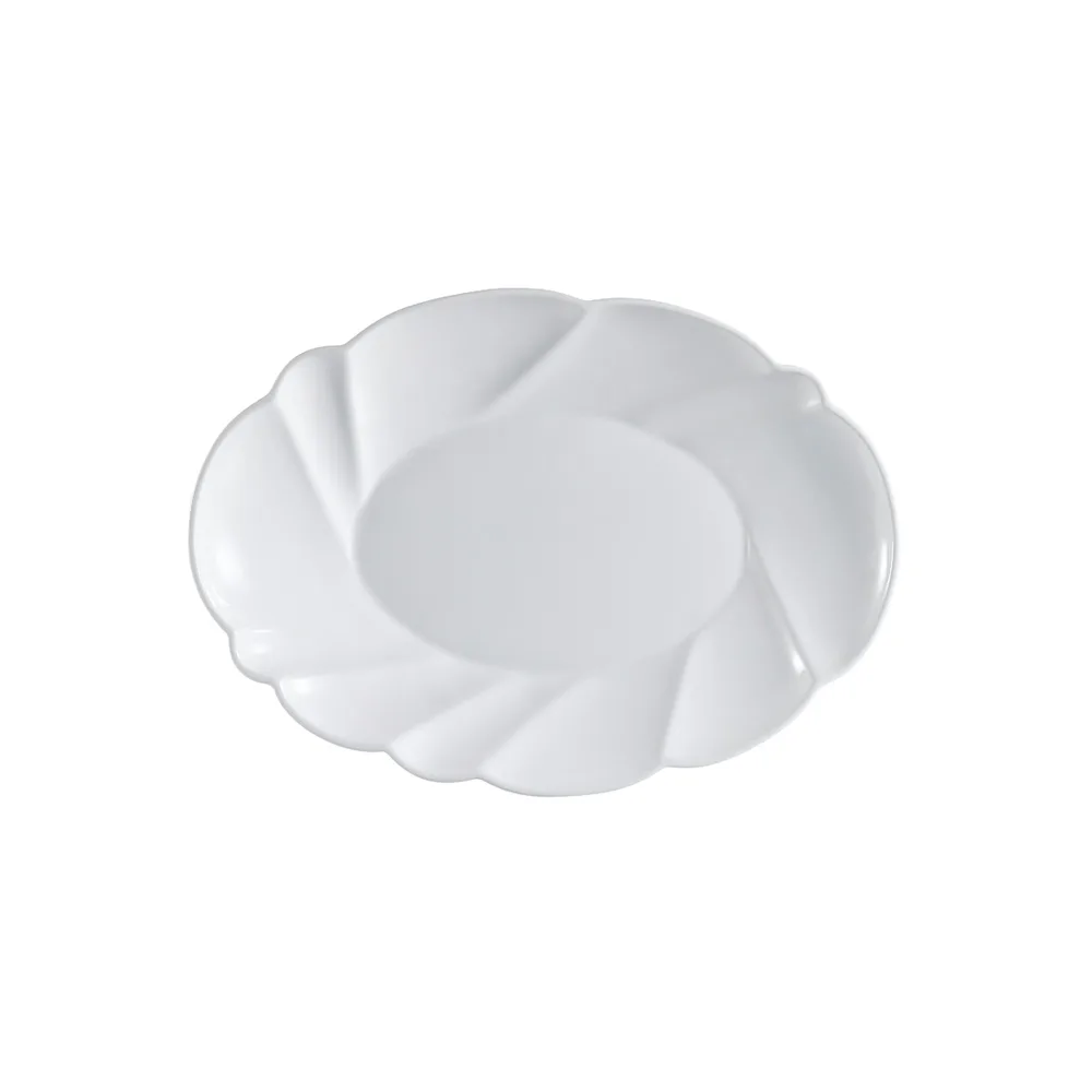 CAC China MX-SC20 Oval Porcelain Platter 20"L x 14-1/2"W x 3"H, Super White, Scallop Edge