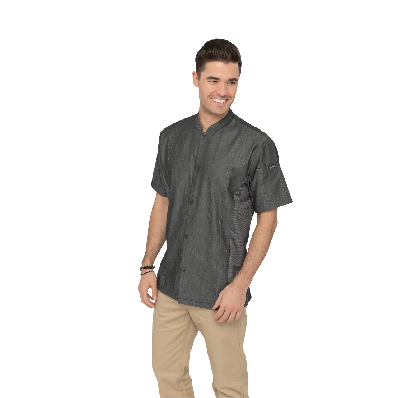 Chef Works CES01-BLK-L - Tribeca Short‑Sleeve Chef Coat, Large 100% Cotton Denim, Black