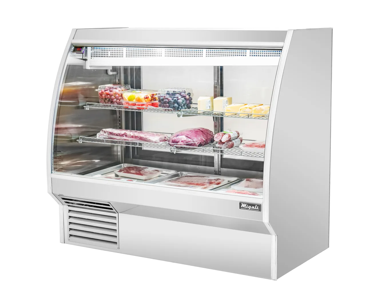 Migali C-DC-5 60" x 55.4" Deli Case, 28.5 Cu Ft, Stainless Steel, Curved Glass, LED, 2 Shelves