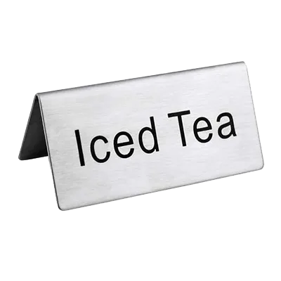 Omcan USA 80141 - Iced Tea Stainless Steel Beverage Tent Sign, Printed Metal Tabletop Display