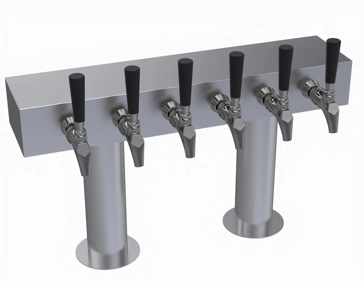 Krowne KDTH-6S T-Head Draft Beer Tower, 24" Countertop Box, Stainless Steel, Six-Tap Glycol-Cooled