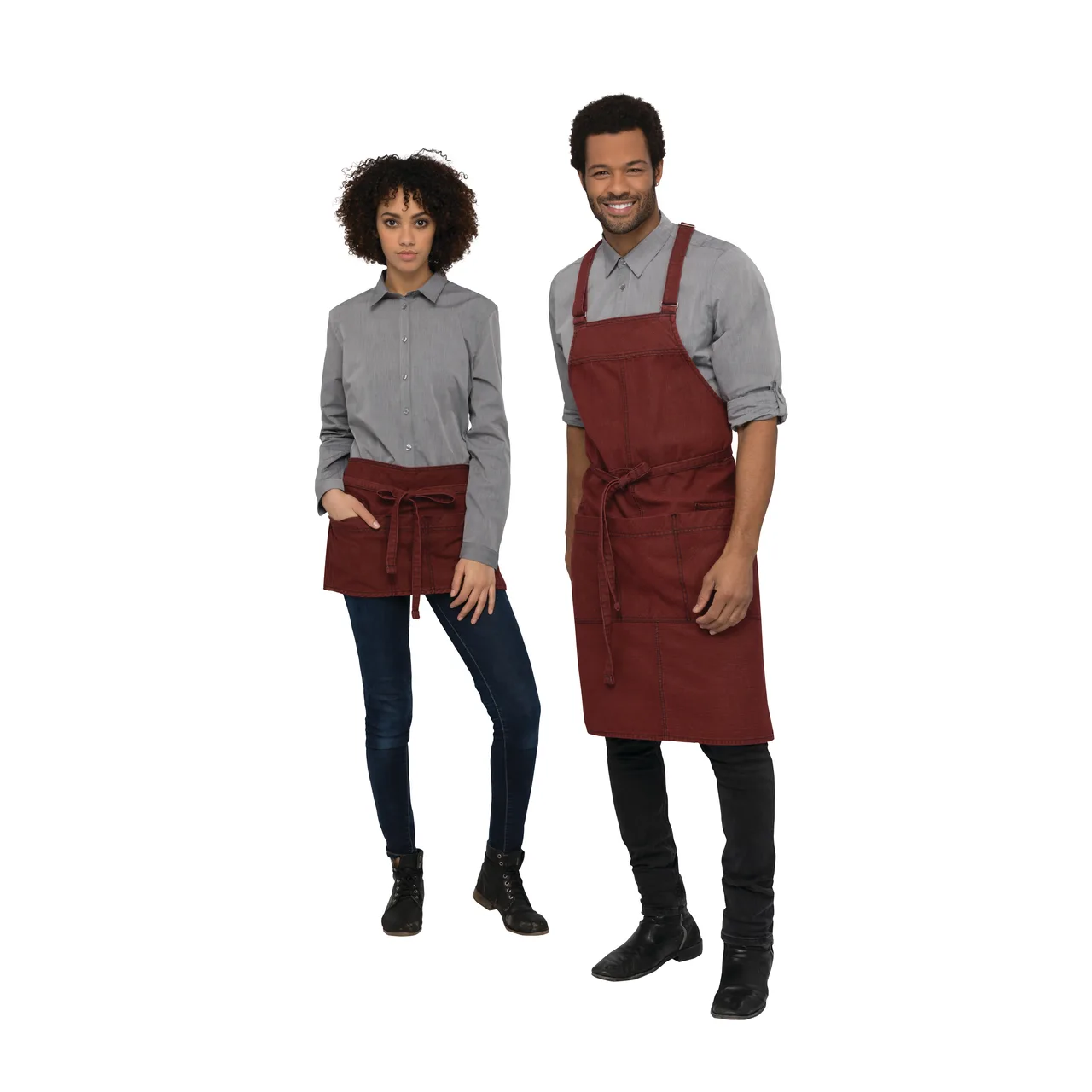 Chef Works ABX01-RNA-0 Apron, 34"L x 30"W, Adjust Ties, Pockets, Red/Navy 75/25 Cotton/Poly Denim