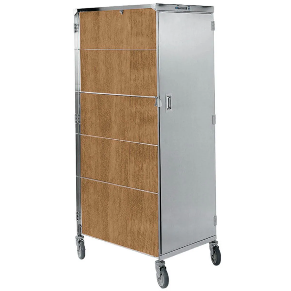 Lakeside 652 Stainless Steel 20 Tray Compact 1 Door Meal Delivery Cart w/ Vinyl Laminate Panels