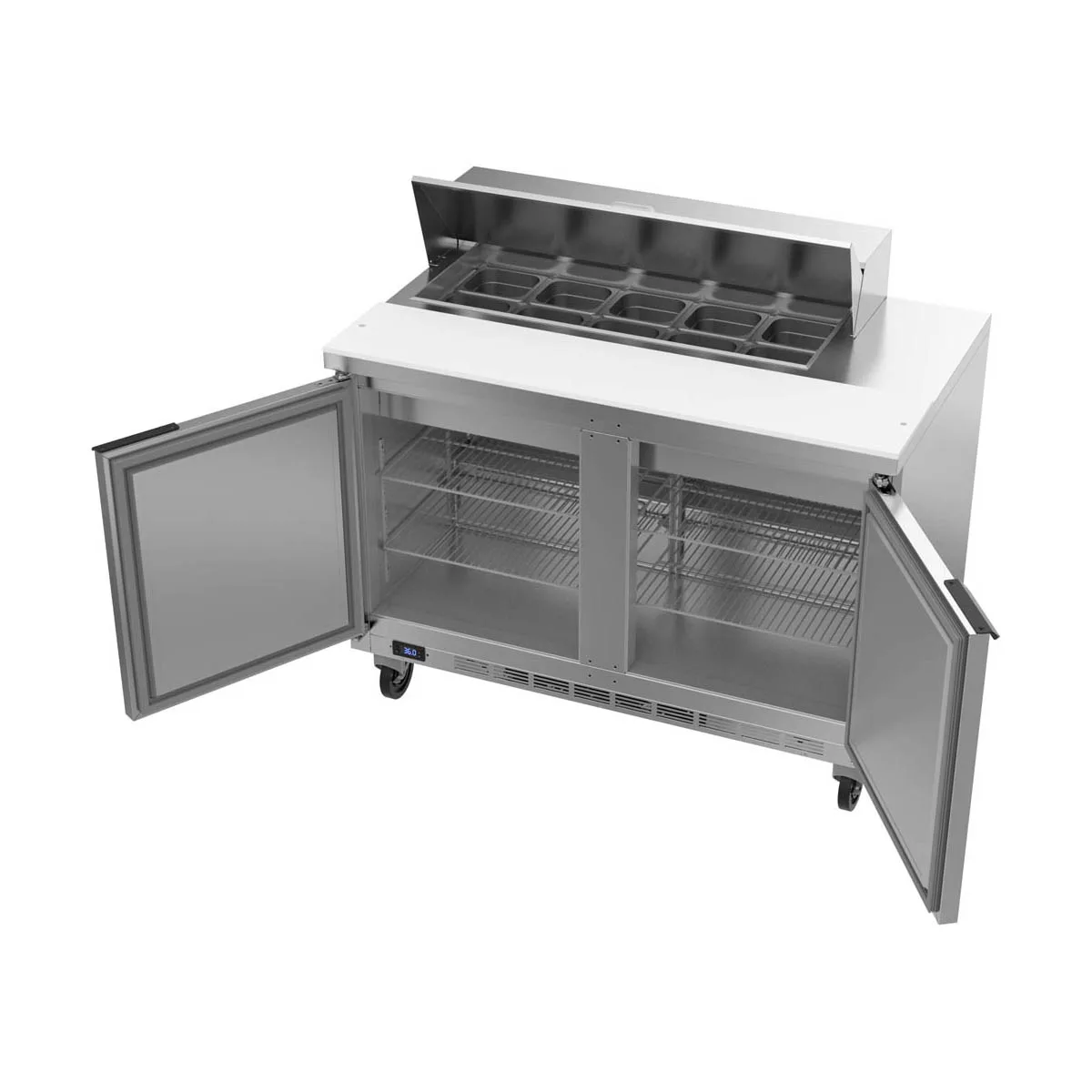 Beverage Air SPE48HC-10 48" Two Section Sandwich/Salad Prep Table w/ 2 Doors, 10 pans, 13 cu. ft.