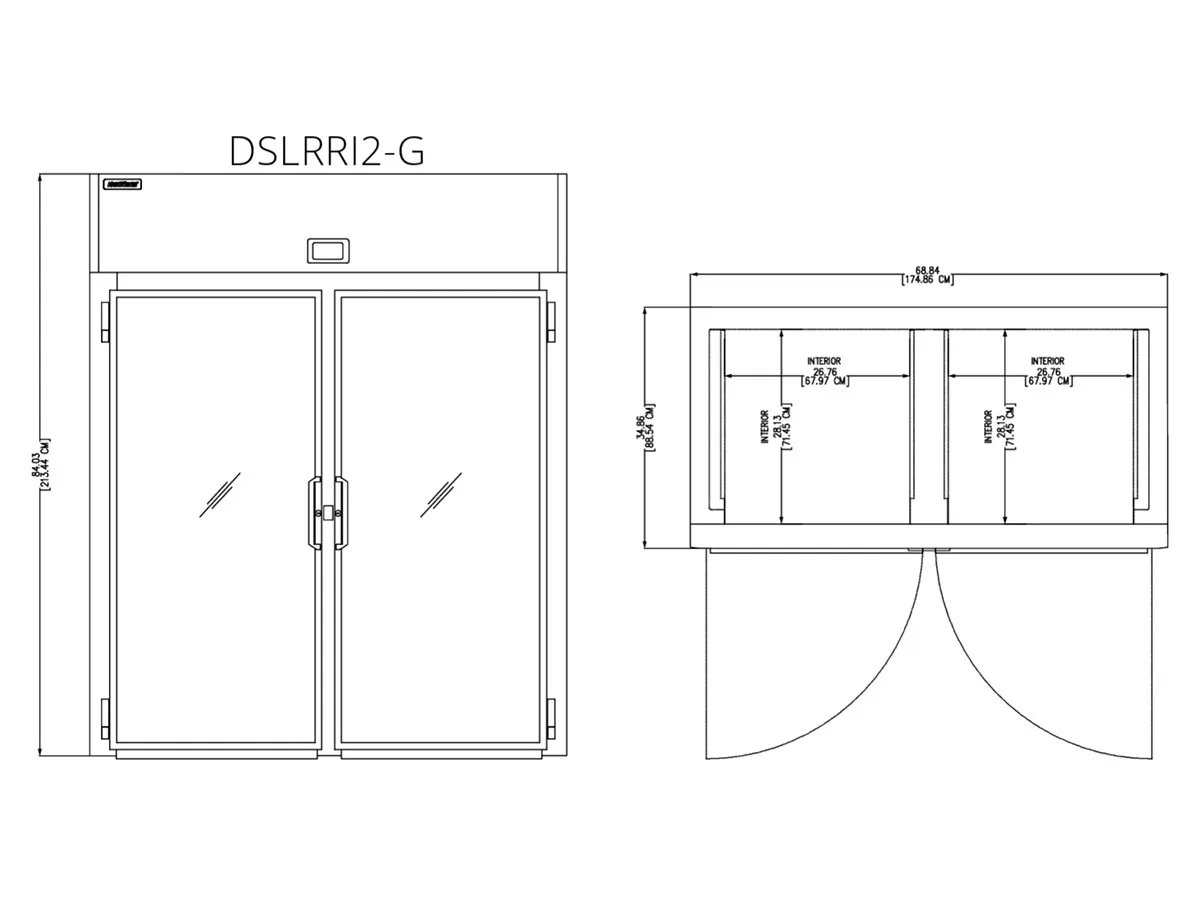 Delfield DSLRRI2-G 68" Two Glass Door Roll-In Refrigerator, Top Mounted, 70.84 cu. ft.