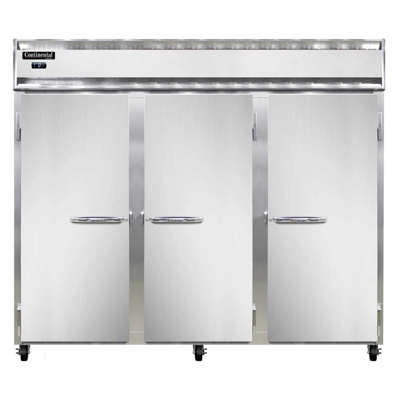 Continental Refrigerator 3FENSA 85-1/2" 3-Solid Door Reach-In Freezer, Top Mounted, Stainless Steel, 73 cu. ft.