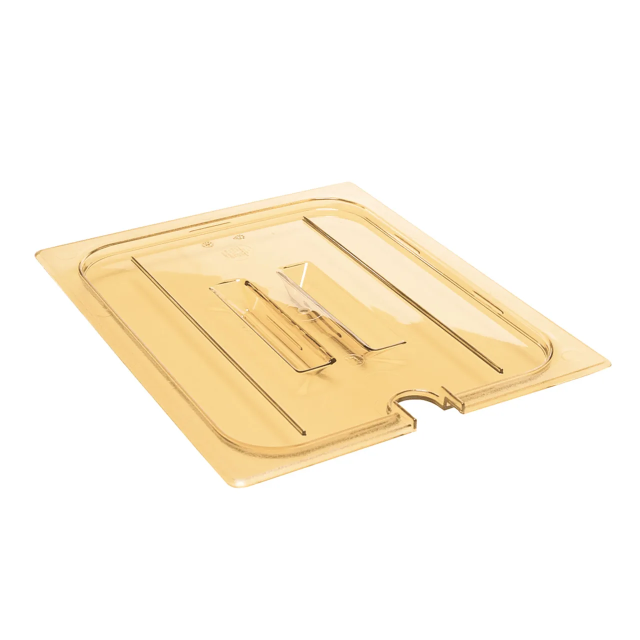 Cambro 20HPCHN150 H‑Pan Cover – 1/2‑Size Amber Lid with Handle, Notched Slot, -40°F to 300°F, NSF