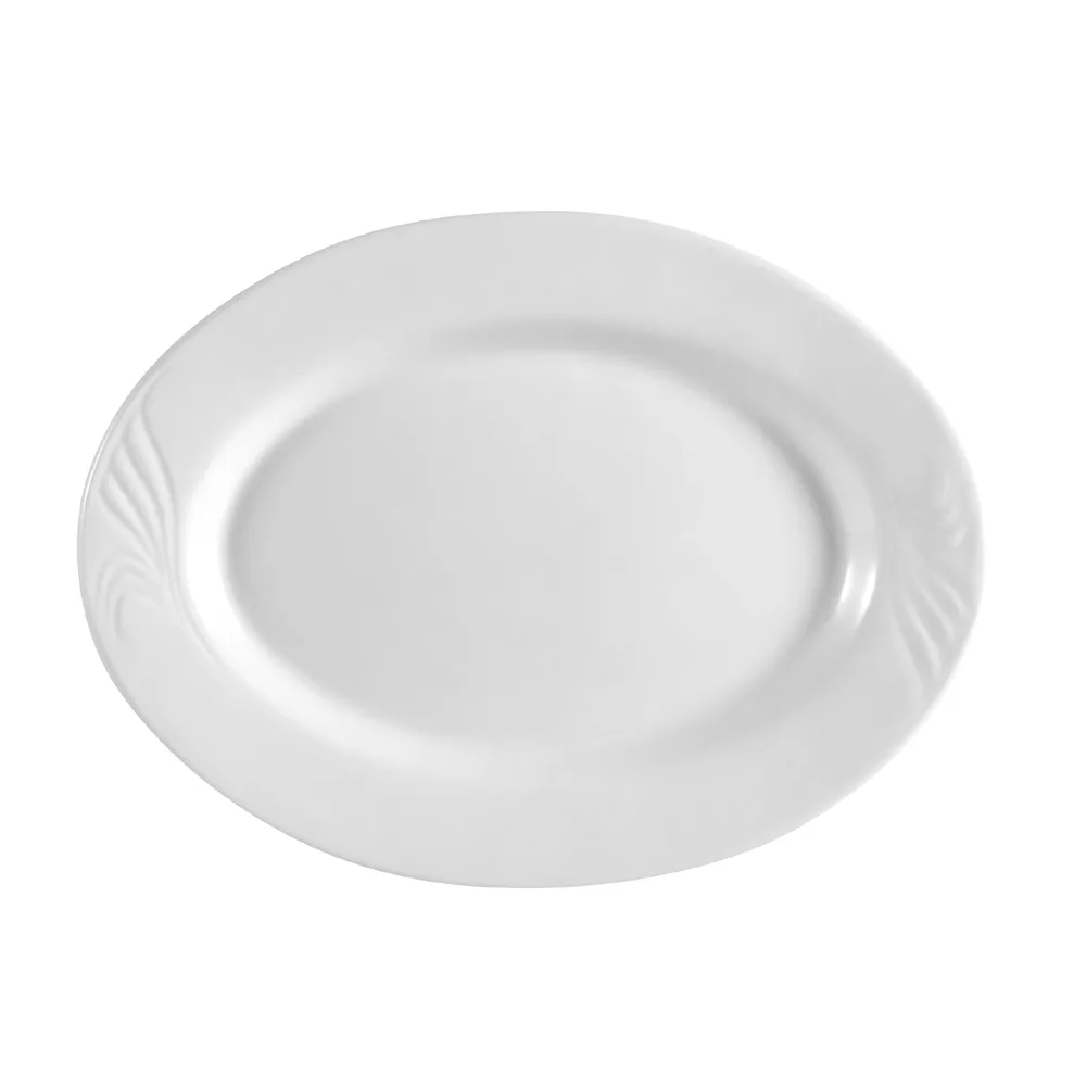CAC China RSV-14 Oval Porcelain Platter, 14" x 11", White, Embossed Rim, Dishwasher Safe - Dozen