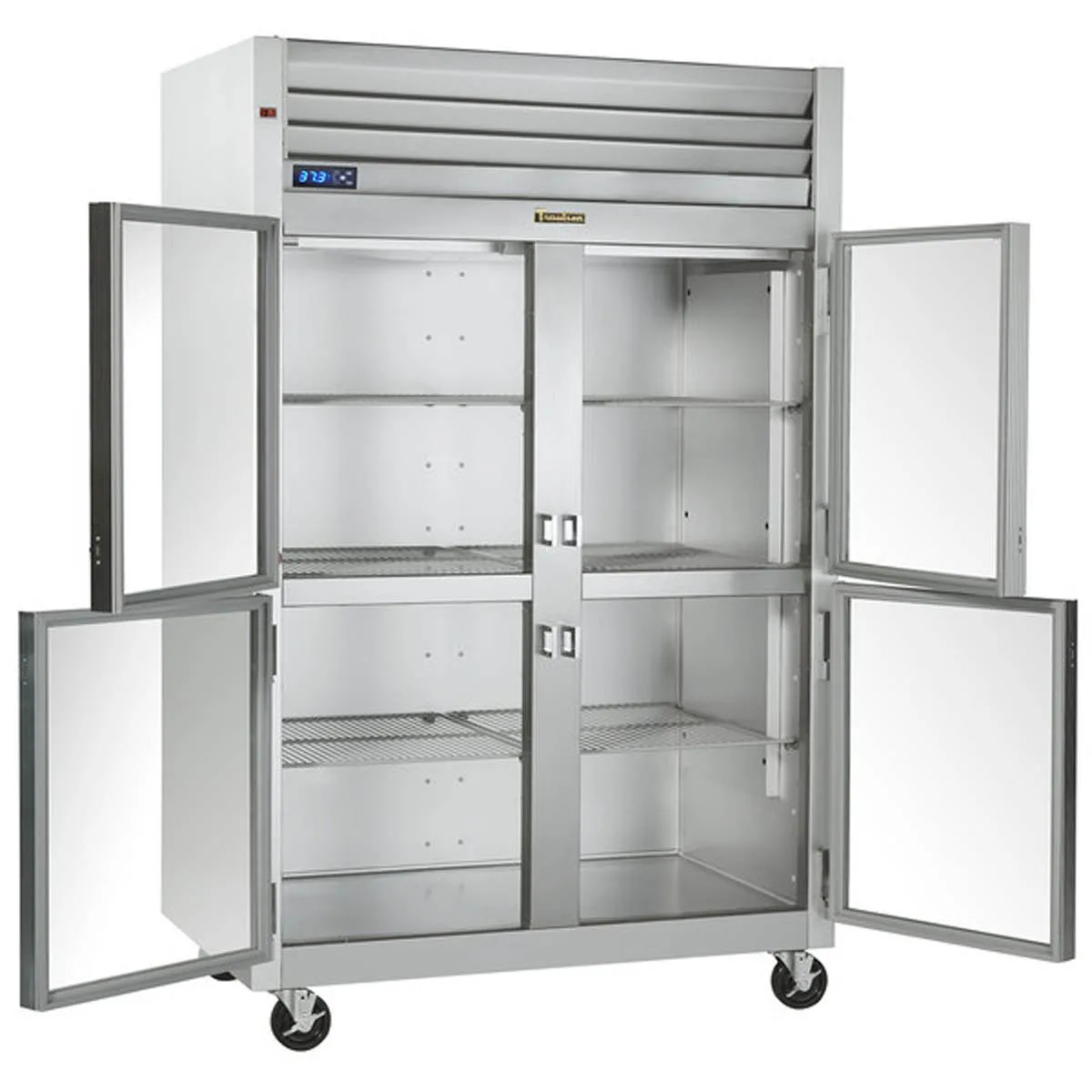 Traulsen G21000 52" 2-Section Reach-In Refrigerator w/ 4 Glass Half-Doors (hinged left/right), Top Mount, 46.5 cu. ft.