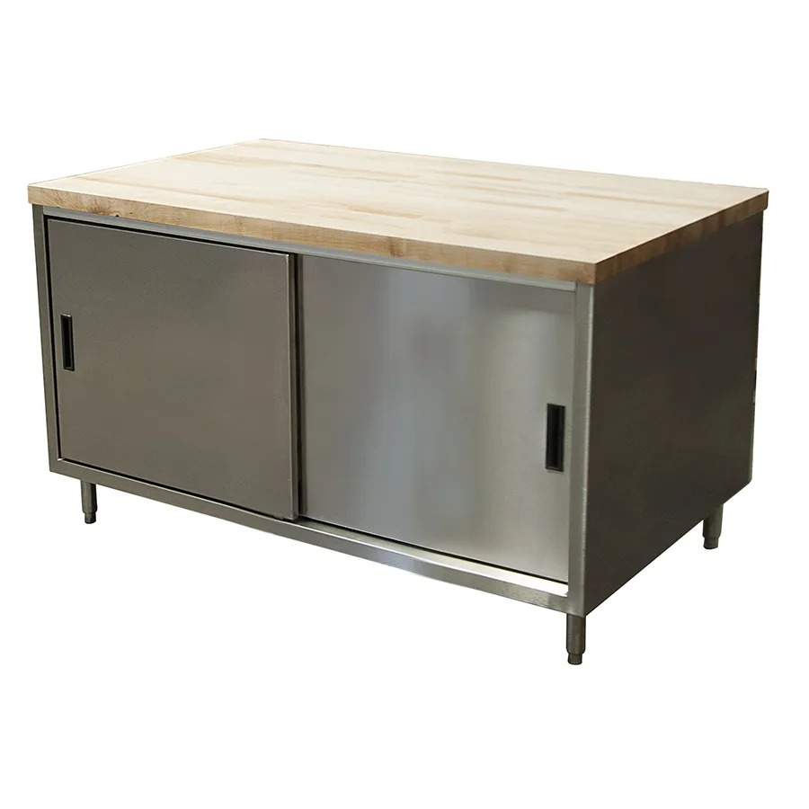 BK Resources CMT-3660S Chef Table, Cabinet Base with Sliding Doors