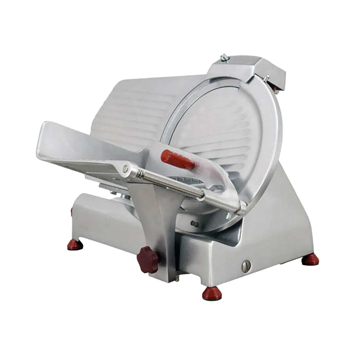 Omcan USA 21624 Meat Slicer – 12" Carbon Steel Blade, Manual Belt, Gravity Feed, 1/3 HP, 120V, Aluminum Body, Italy