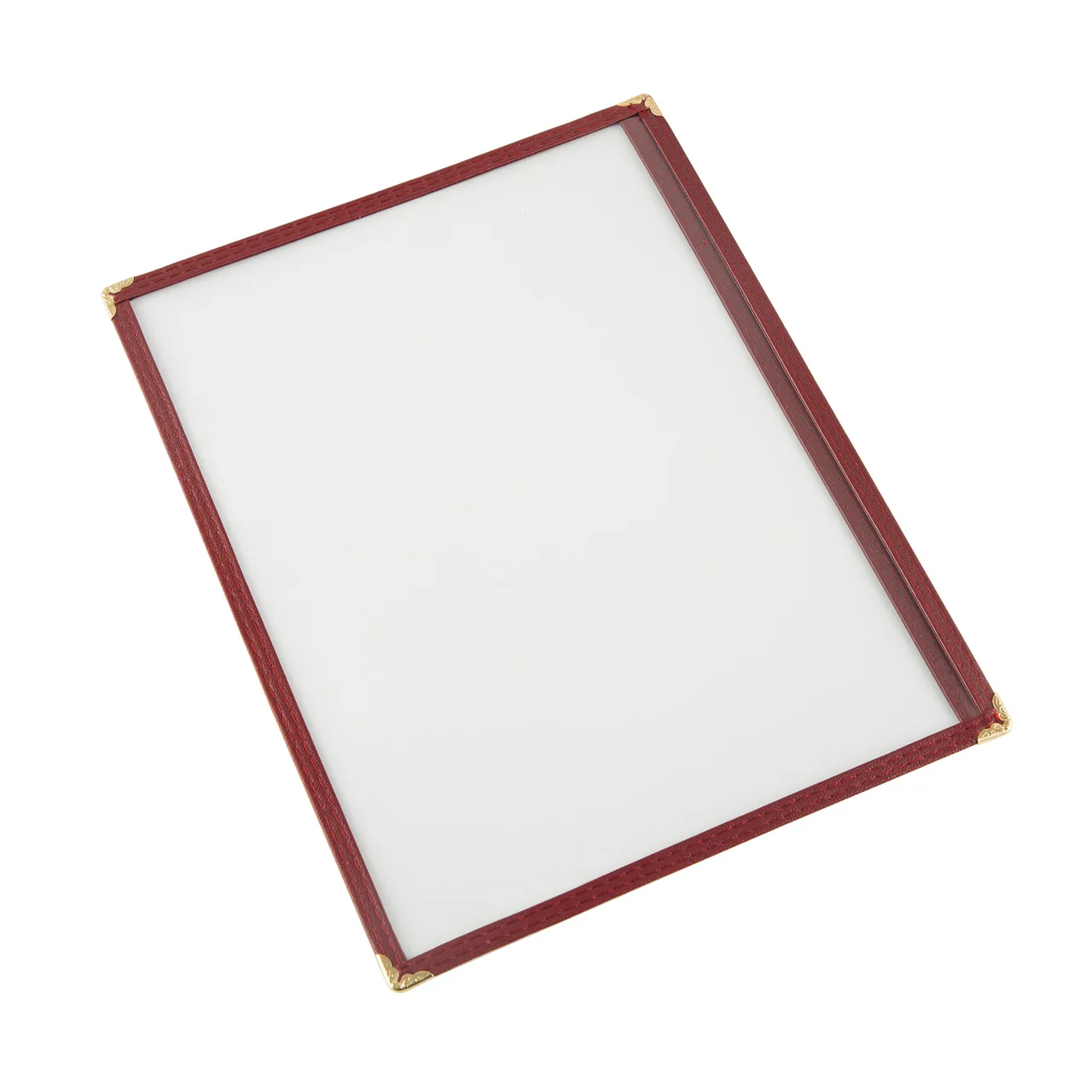 CAC China MCP1-911BY Menu Cover, 1-Pocket Vinyl, 8-1/2" x 11" Size, Brass Corners, Burgundy Trim
