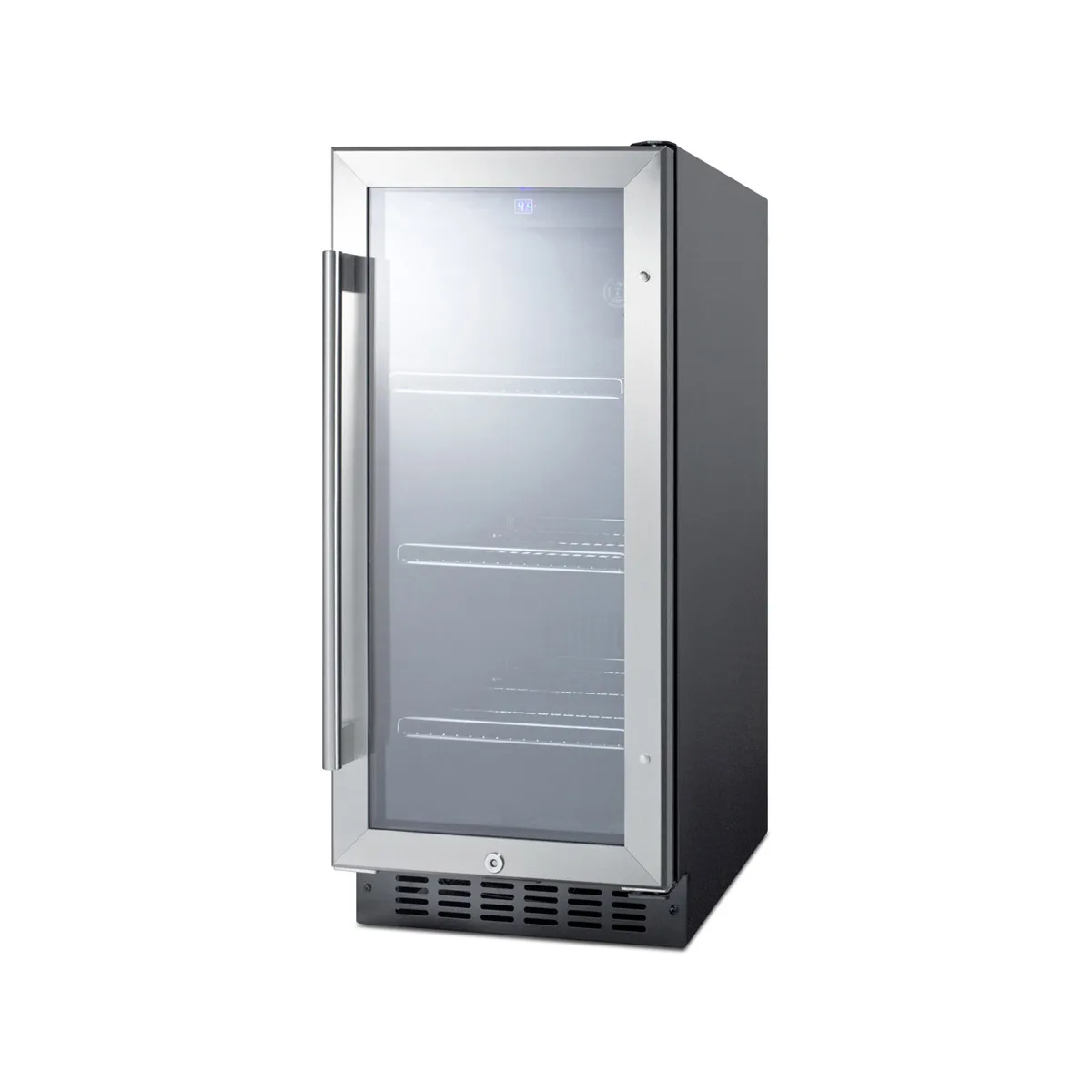 Summit SCR1536BG Beverage Refrigerator, 15" Black, 2.45 cu ft, Thermostat, Glass Door, Built‑In