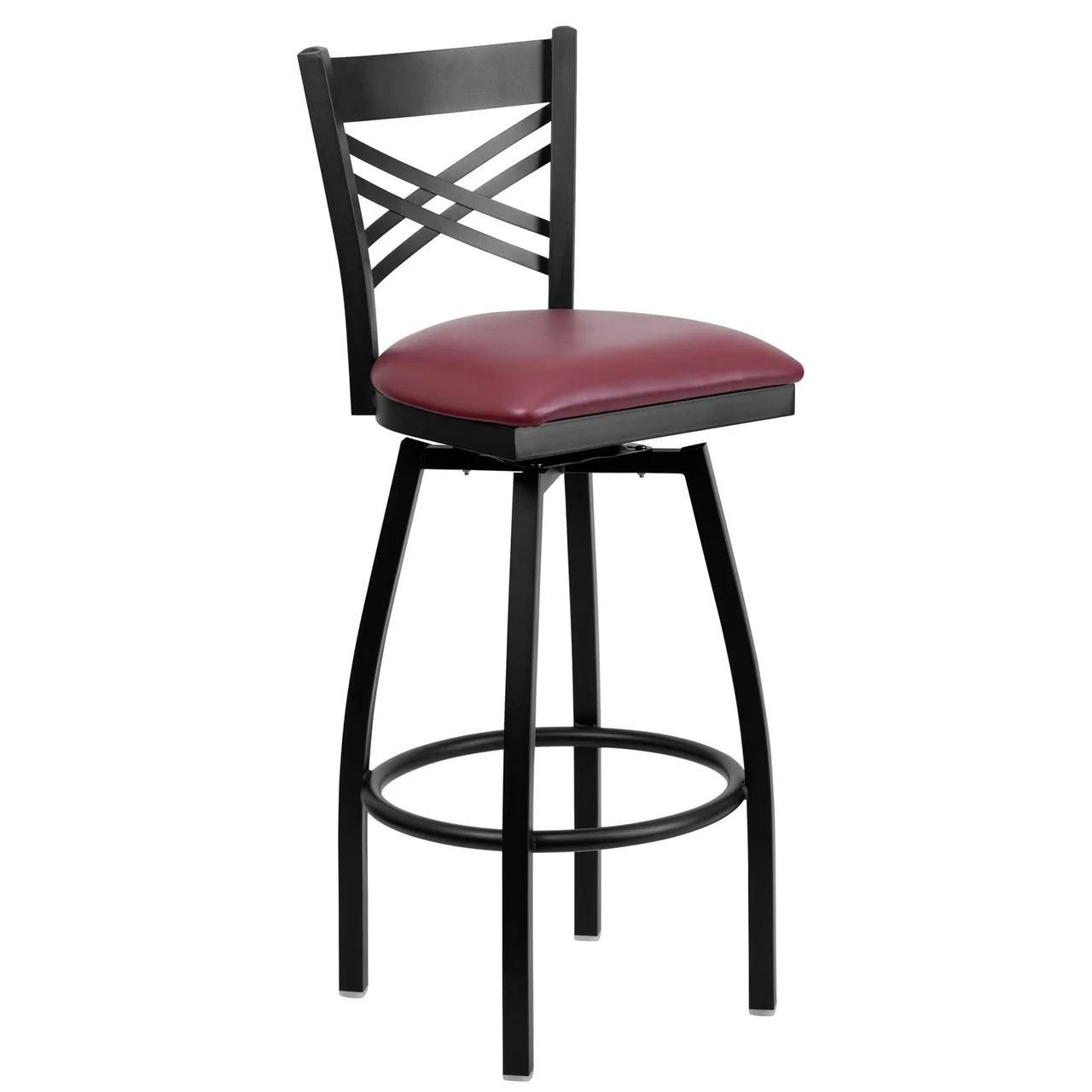 Flash Furniture XU-6F8B-XSWVL-BURV-GG Hercules Series Burgundy Vinyl Upholstered Metal X-Back Swivel Bar Stool