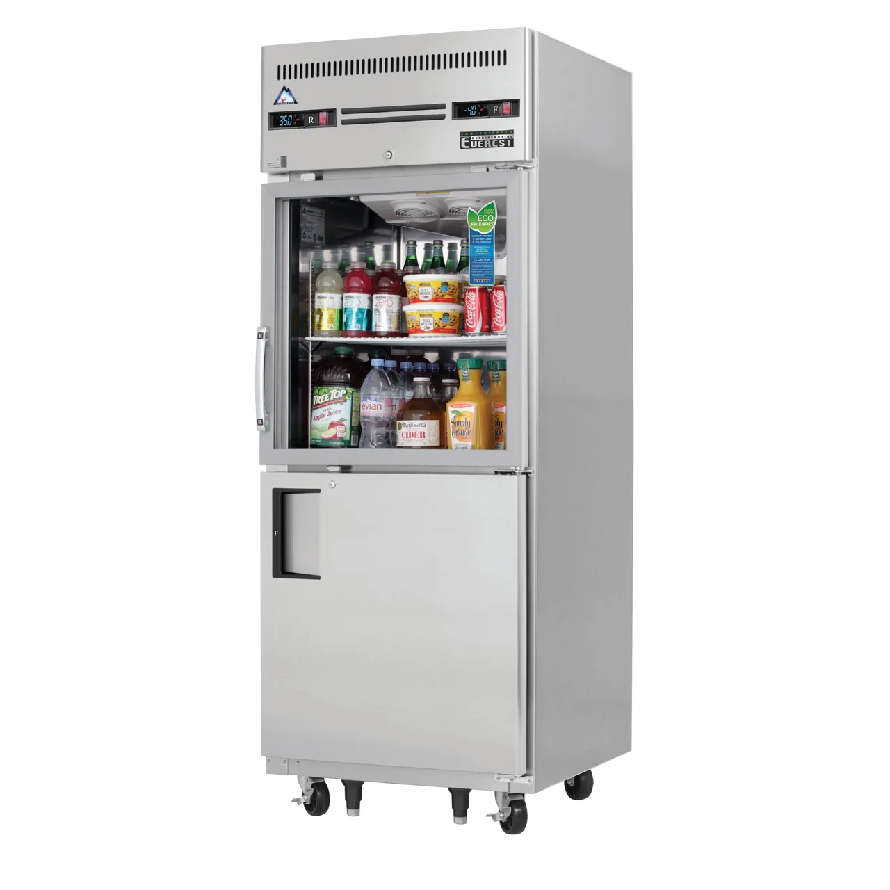 Everest EGSDH2 29" 1-Section Reach-In Refrigerator Freezer Combo w/ 1 Half Solid & 1 Half Glass Doors