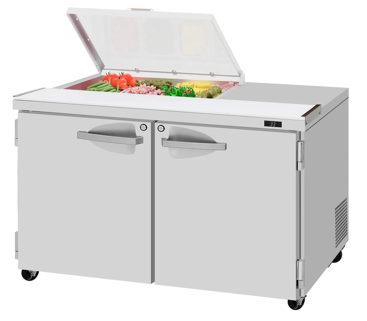 Turbo Air PST-48-08S-N-FCL 48" 2-Door Sandwich and Salad Prep Table, 8 Pans, Stainless Steel