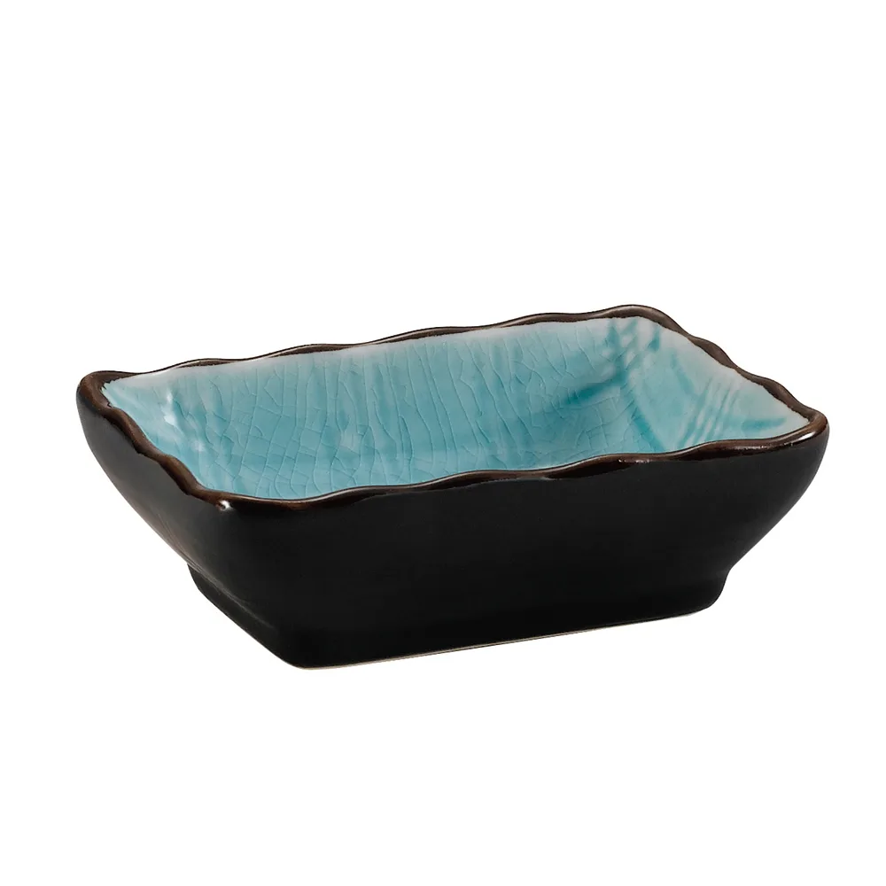 CAC China 666-32-BLU Sauce Dish, 3.25" L x 2.5" W x 1" H Ceramic, Lake Blue Reactive Glaze - 1 Dozen