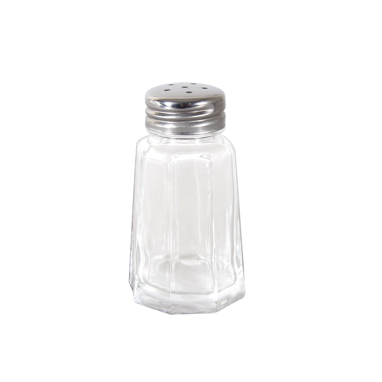 CAC China G4PS-1M Salt Pepper Shaker, 1 oz Glass with Steel Mushroom Top, Paneled - 1 Dozen