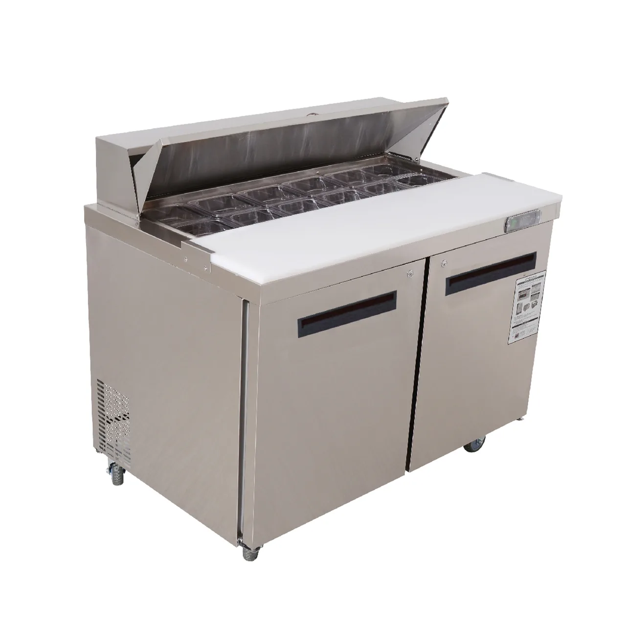Westlake WKSR-48B 48" 2-Door Sandwich and Salad Prep Table, 12 Pans Capacity, Fan Cooling, R290, 115V