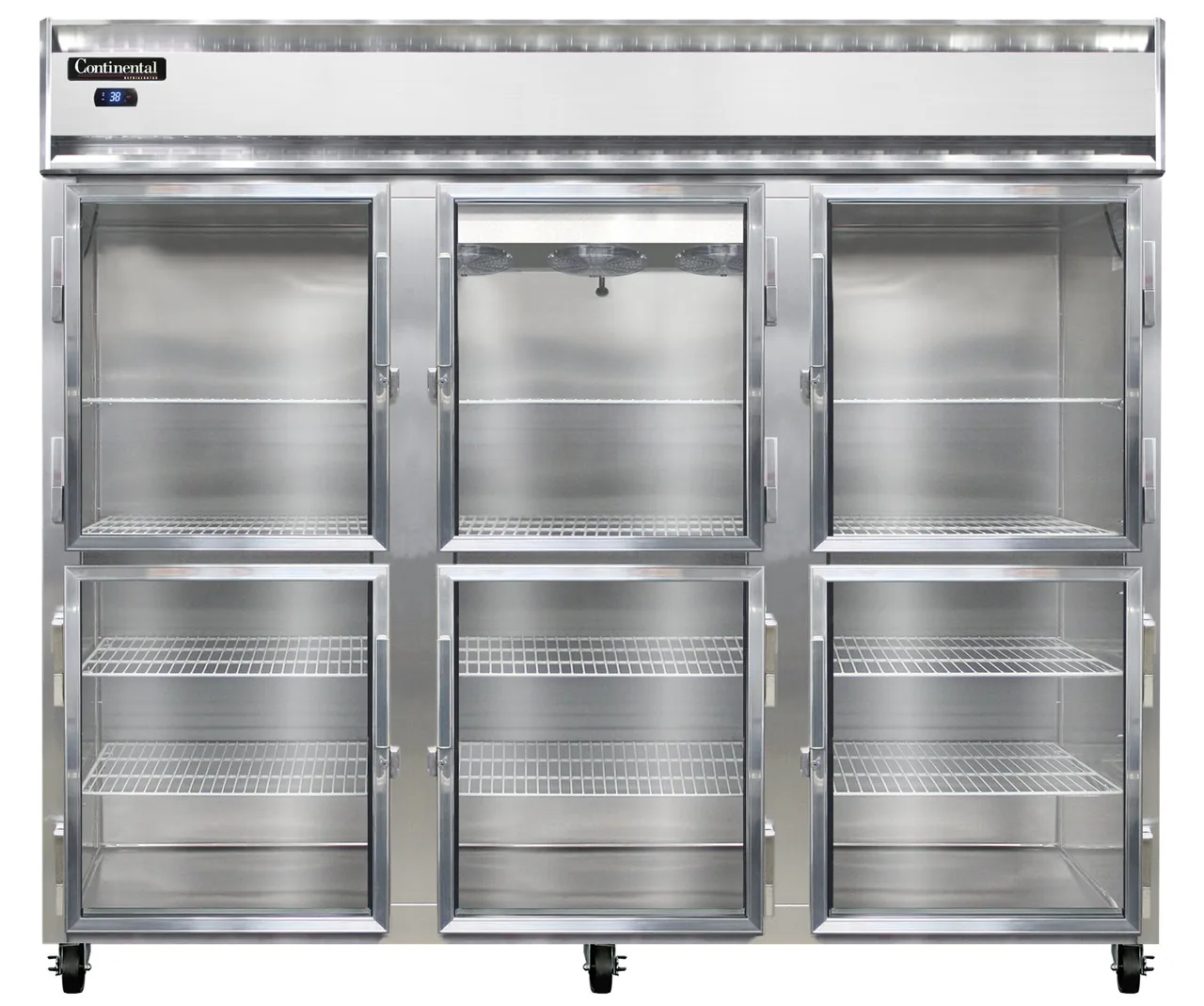 Continental Refrigerator 3RENSSGDHD 86" 3-Section Reach-In Refrigerator w/ 6 Glass Half Doors, All Stainless Steel, 73 cu.ft.
