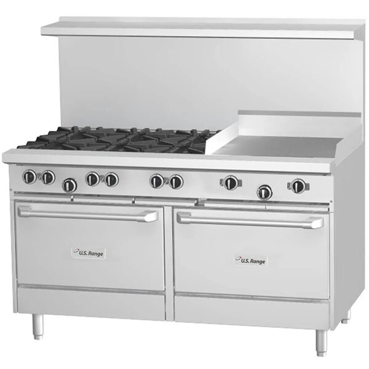 Garland US Range U60-6G24RS 60" Gas Restaurant Range w/ (6) Open Burners, 24" Griddle, (1) Standard Oven, (1) Cabinet Base, 266.000 BTU