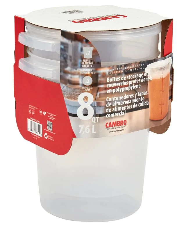 Cambro RFS8PPRP2190 Food Storage Set – 8‑Quart Round Translucent Plastic, 2×8qt + 2×6qt, 4/Set